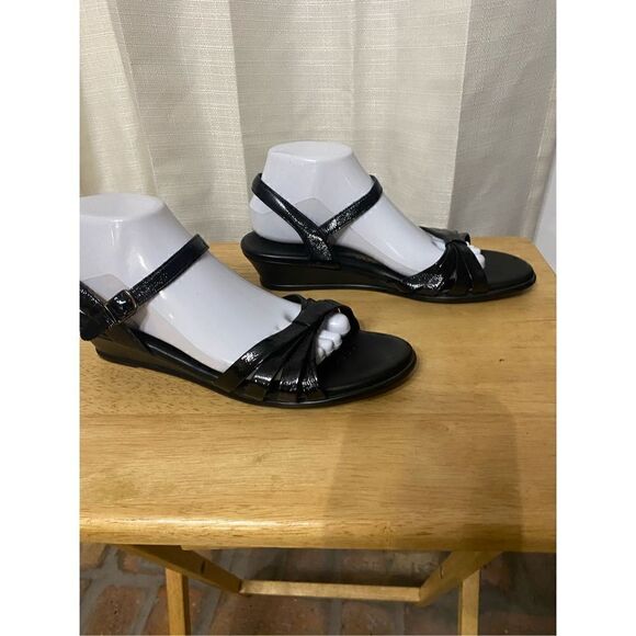 SAS black patent leather wedge sandals size 10 N - Picture 4 of 11